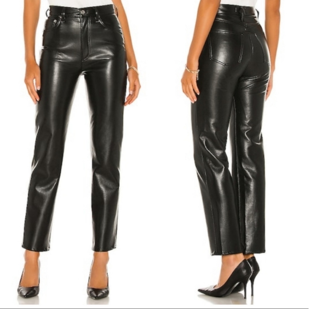 Agolde Recycled Leather 80s Pinched Waist Black Detox High Rise Pants Size 30